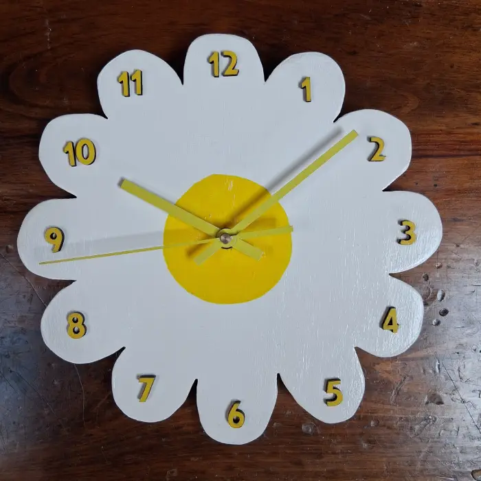 Handmade daisy wall clock custom colors Brookside Farm Massachusetts